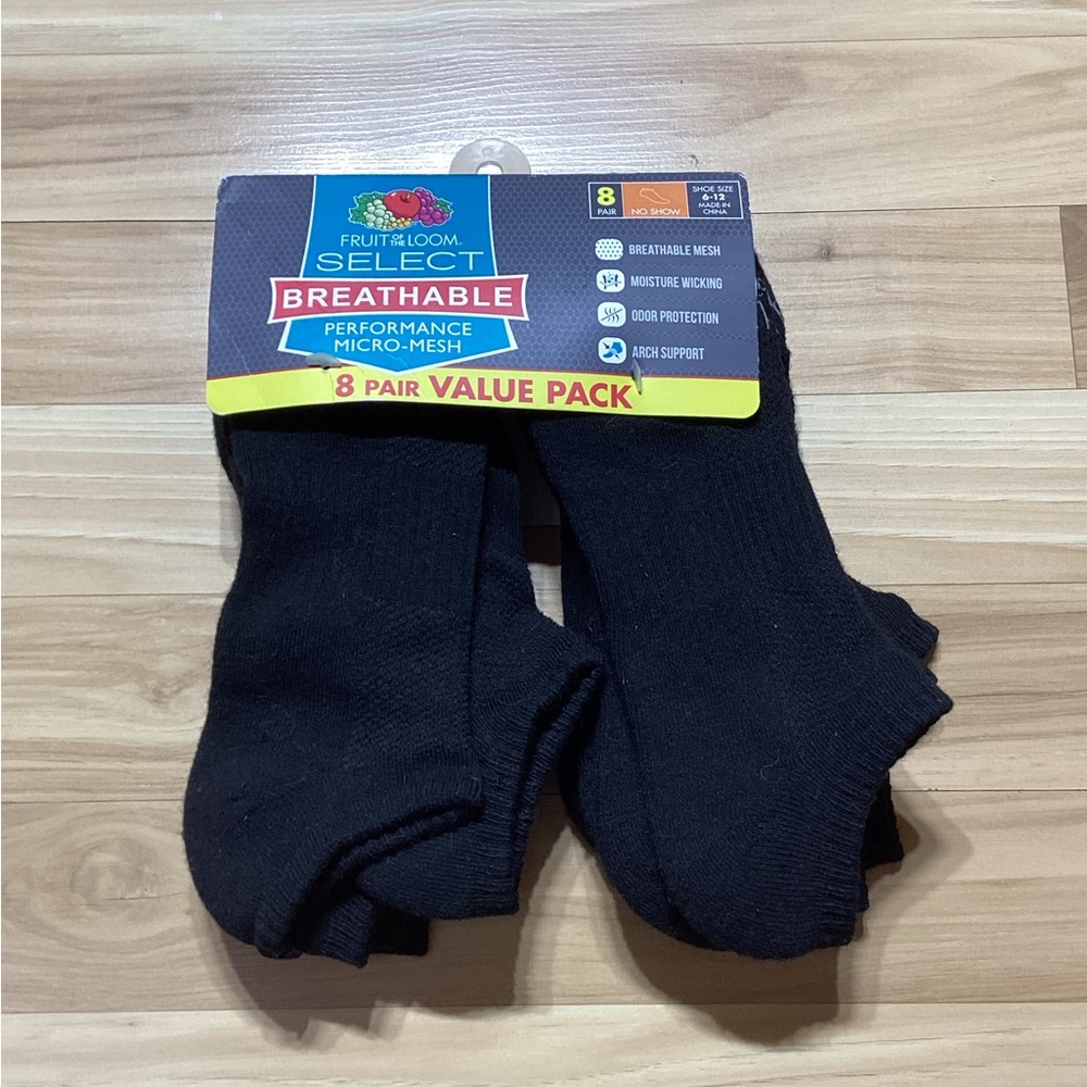 Fruit of the Loom Breathable Men's No Show Socks (Shoe Size 6-12) - 8 Pairs